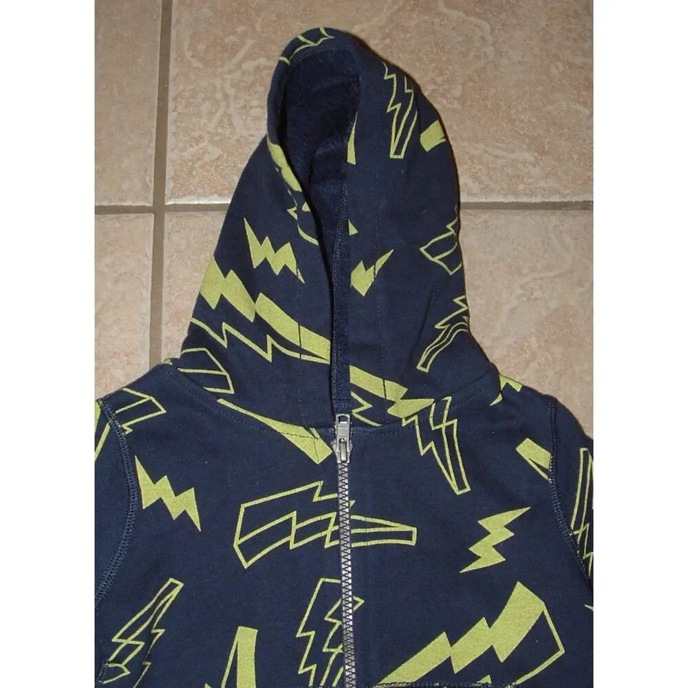 NEW Baby Boys sz 9-12 Months Blue Lightning Full Zip Hooded Jacket Pockets TCP
